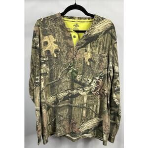 Mossy Oak Break-Up Camouflage Long Sleeve Henley T-Shirt Men’s Size Large